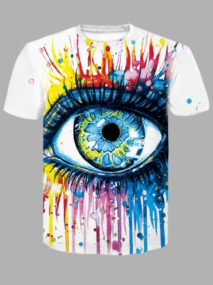 Men Casual O Neck Eye Print Multicolor T-shirt