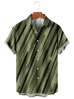 Men's Casual Lapel Striped Short Sleeve Shirt 26635255M