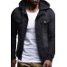 Men's Knit Hooded Denim Jacket Fashion Stitching Denim Coat