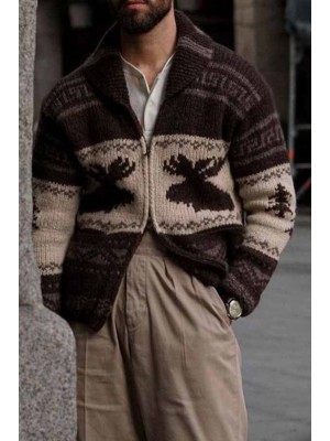 Men's Long-sleeved Loose Casual V-neck Sweater Jacket
