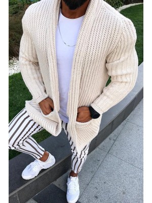 Mens Slim Lapel Knitted Sweater Long Sleeve Cardigan